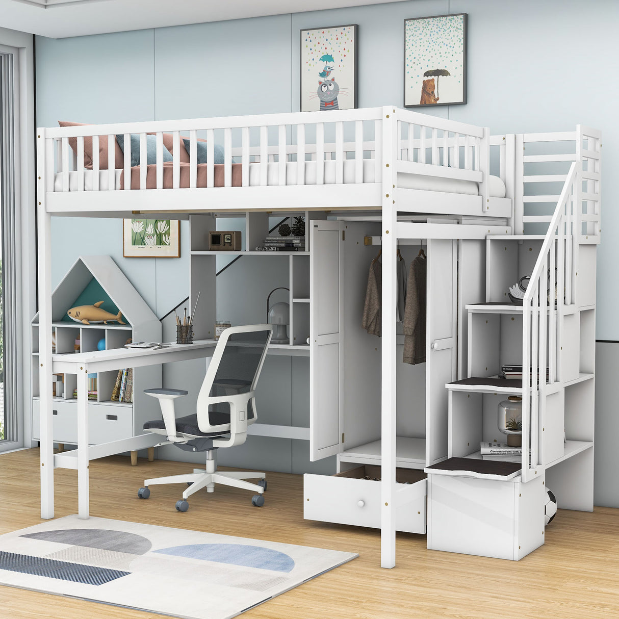 Heflick Double Loft Bed with Built-in-Desk